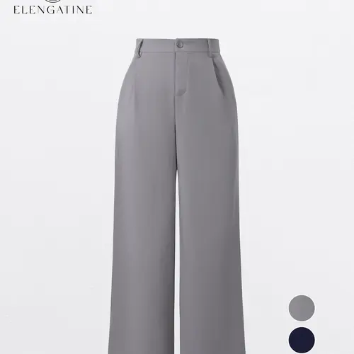EL ELENGATINE Women's High-Waisted Wide-Leg Solid Crop Pants - Soft Stretch Polyester Business Casual Slacks with Pockets, Everyday Effortless True Size Pants for Women, Office Work Clothes, Elegant Essential Bottoms