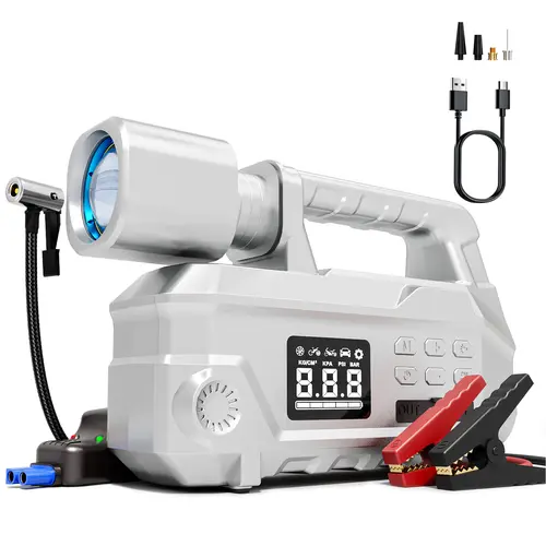 [Father's Day gift] 36800mAh Car Jump Starter with Air Compressor & 950LM LED Light,150PSI Peak Portable Jumper Pack, 12V Jump Box Combo with Jumper Cables, Auto-Shutoff Tire Inflator (Up to 9L Gas/7.5L Diesel), Car Tool Kit, Vehicle