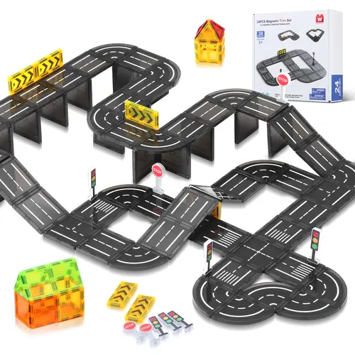 ALPHA GROUP Magnetic Construction Road Tiles Set, STEM Building Blocks, Safe Plastics Toddler Toys, Educational Gifts for Kids Ages 3-9+