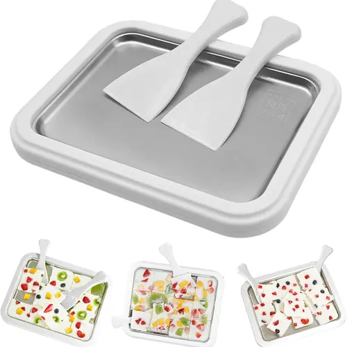 Rolled Ice Cream Maker with 2 Scrapers Food GradeStainless Steel rolled ice cream tra for Frozen Yogurt/Slushie Birthday Gift Homemade DIY for Fun Parent-Child Activities Families