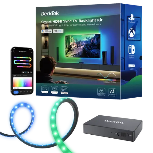 3-Side Light Wash HDMI Sync TV Backlight Kit, Smart LED Lights with Amazon Alexa Control, Rhythm RGB Color-Changing, Beat-Sync Effects for Gaming, Movies