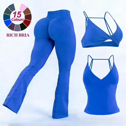 RICH BRIA Vision Sports Sets Womens Seamless Strappy Tank Top Sport Bra V Cross Low-mid Waist V Back Butt Lifting Mini Flared Leggings Gym Sets for Yoga and Fitness, Breathable & Comfortable Activewear Yoga Clothes Set Workout Yoga Spandex
