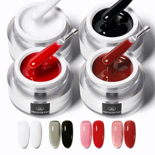 Tricolor Fish Hard Builder Gel Nail (35g), Jelly Nude Pink Long-Lasting Formula for Extension & Cracked Repair, Glossy UV/LED Cured Supplies for Adults’ Manicure & Gel Nails at Home