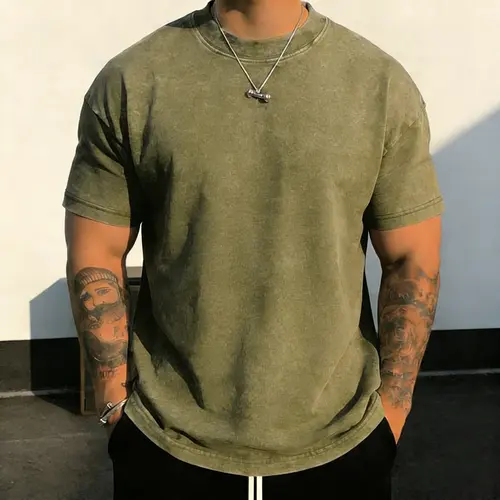 SPEEALER Men's Stylish 3-Pack/Single-Pack Unisex Heavyweight Washed Cotton Short-Sleeve Round Neck Plain T-Shirt, Loose Drop-Shoulder Vintage Streetwear Distressed Summer Casual Tee (Flash Sale Summervibes)