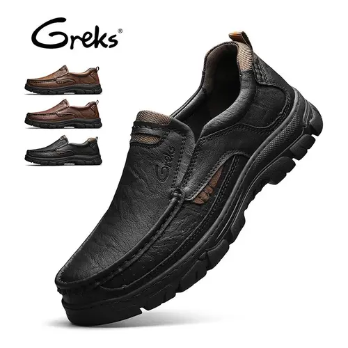 GREKS Men's Slip-On Flat Platform Loafers, Black Non-Slip Comfortable Mens Footwear - Casual Walking Shoes for Work & Daily Use