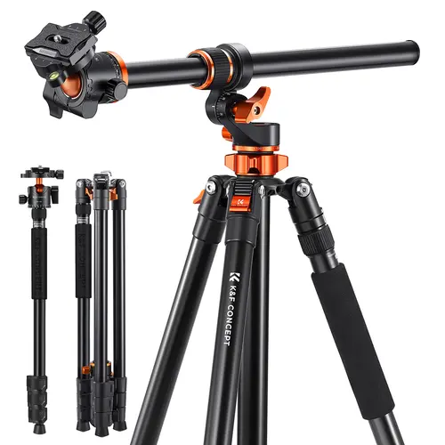 【DealsForYouDays】[K&F CONCEPT] 90 inch/230cm Ultra High Camera Tripod,Horizontal Overhead Shooting Travel Tripods with Metal Ball Head 10KG Load Capacity,Detachable Monopod, for Indoor and Outdoor Use T254A7+BH-28L