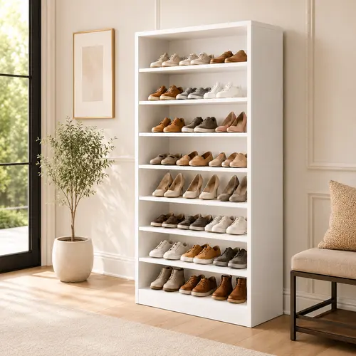 Homieasy Shoe Cabinet Storage, 9 Tiers Wooden Shoe Rack Organizer with Large Capacity (Holds 40-45 Pairs), Vertical Space Saving Design Shoe Storage Entryway for Closet, Shoe Organizer White