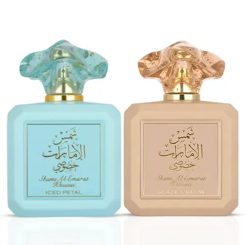 Shams Al Emarat Khususi Glaze & Glow & Iced Petal Eau de Parfum Spray 100ml (3.4 oz) by Ard Al Zaafaran – Sweet Vanilla Women’s Perfume Bundle
