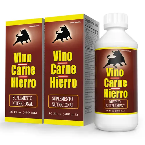 VINO CARNE HIERRO Liquid High Iron Supplement - Vitamin Infused, Selfcare, Body Health Support, Oxygen & Energy Boost, Supplement for Fitness, Daily Supplemental Nutrition Support, 16 Fl Oz (2-Pack Bottles)