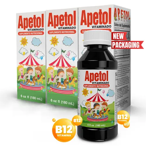 APETOL Natural Liquid Appetite Booster Dietary Supplement 3-Pack (6 fl oz Each) - B Vitamin Complex (B1/B6/B12 Acetate), Edible Zinc, Calcium, Natural Supplements, Brain Health, Energy & Fitness Support for Children, Healthcare
