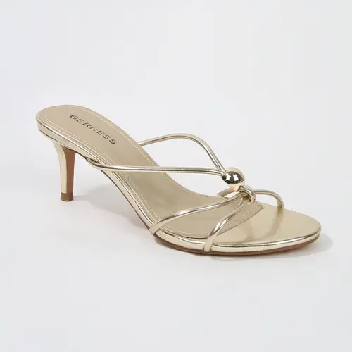 BERNESS Fifi Women's Elegant Heeled Sandals - Open Toe Slip-On Kitten Heel Shoe, Metallic Accent Plain Basic Cocktail Sandals for Wedding Guest Summer Outfits