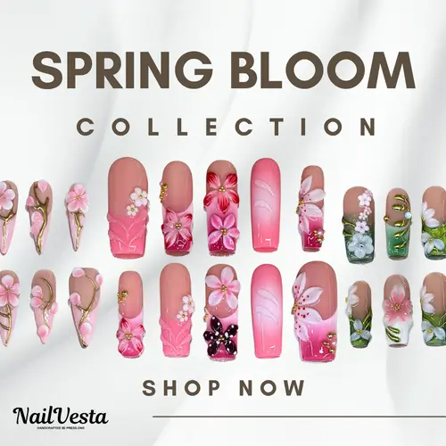 NailVesta SPRING BLOOM COLLECTION – 100% Handcrafted 3D Press-On Nails | Reusable, Long-Lasting, Salon-Quality