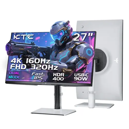 Ktc 27" 4K Gaming Monitor with IPS Screen, 4K UHD Resolution Dual Mode (160Hz) & FHD (320Hz), LOGO RGB Light, HDR400, Adaptive Sync, 90W Type-C, HDMI 2.1, DP 1.4, Height Adjustment, VESA, KVM Support, Model H27P6, Pc Monitor, Computer Monitor