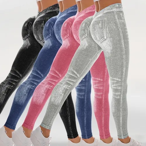 Hijesse Women's Denim Print High Waist Sports Jeans Leggings! Comfy Breathable Stretchy Skinny Fit, Perfect for Yoga Gym Running & Daily Wear, All-Season Ladies Athletic Fitness Bottoms