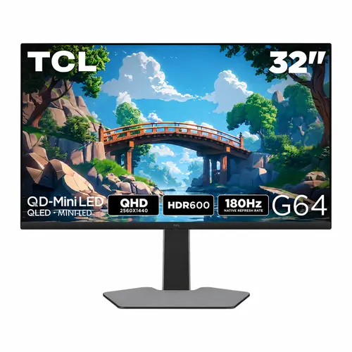 TCL 32" G64 QD-Mini LED Gaming Monitor (Black & Gray)| QHD 2K UHD | 180Hz | 1ms GTG | HDR600 | AMD FreeSync/Premium | Built-in Stereo Speakers | Fully Adjustable Stand | Matte Panel , Desktop Monitor, Flat