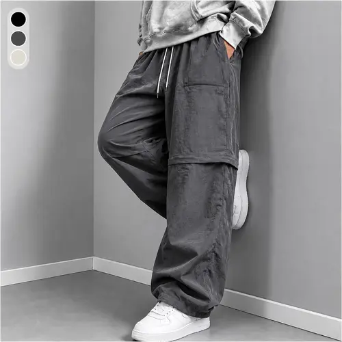 Men’s casual loose cargo pants; practical men’s cargo trousers; versatile two-way wear; straight-leg cargo long pants Menswear Streetwear Pocket Beige Athletic Stylish Dark Gray