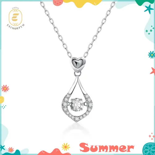 EOM Moissanite Sweetheart Teardrop Pendant Necklace Silver-Plated Valentine's Day Wedding Engagement Anniversary Romantic Elegant Gift Daily Wear
