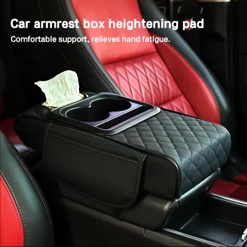 Car Armrest Cushion,5-in-1 Center Console Cover with 2 Storage Bags Cup Holder, Tissue Box Slot, Phone