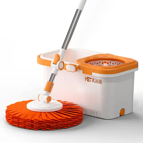 360° Rotating Mop and Bucket Set system, 2 Extra-Large Microfiber Mop Heads, Telescopic Stainless Steel Mop, Orange & White, Floor Cleaning, Teacher's Day Gift 2026, Microfiber Mop Refills, Telescopic Pole