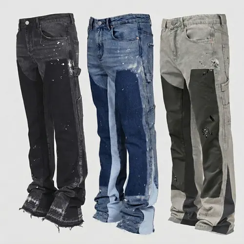 [Black Friday] OUTRL Men's Stretchy Plain Patchwork Denim Cargo Pants Loose Flared Breathable Denim Men Pocket-Equipped Streetwear All Seasons Menswear Bottoms Vintage Clothing Men Stylish