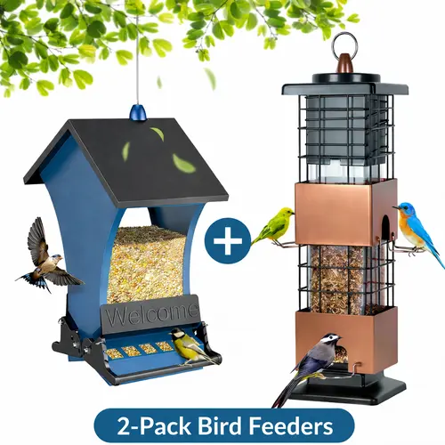 Wildpark 2-Pack Metal Squirrel-Proof Bird Feeders for Bird Enthusiasts - Durable, Vibrant Orange, with Transparent Panels, 15-Inch Hanging Rope, Waterproof Roof, Ideal for Cardinals & Chickadees - Pet Supplies Gift