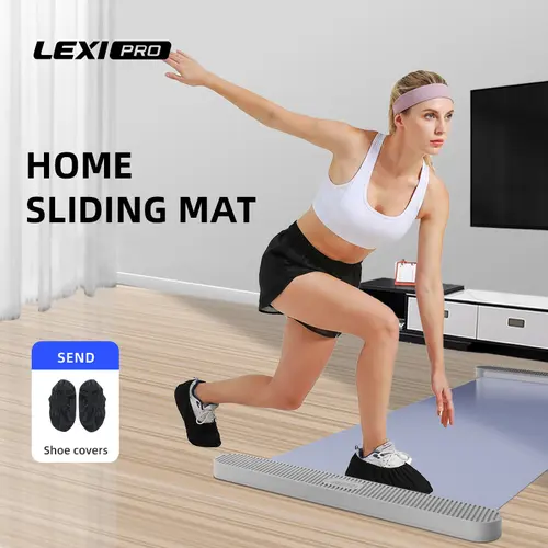 LEXIPRO Home Silent Glide Training Mat - PU Surface V Shape Mat for Ski & Side Slide Workouts, Includes Shoe Covers, Fitness Exercise Accessories (TikTok Shop Spring Glow Up, Summer Vibes)