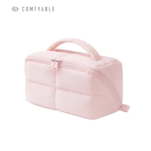 COMFYABLE Puffy Makeup Bag for Women, Compact Cosmetic Organizer for Girl, Cute Lightweight Travel Pouch, Open Flat Water-Repellent Make Up Bag