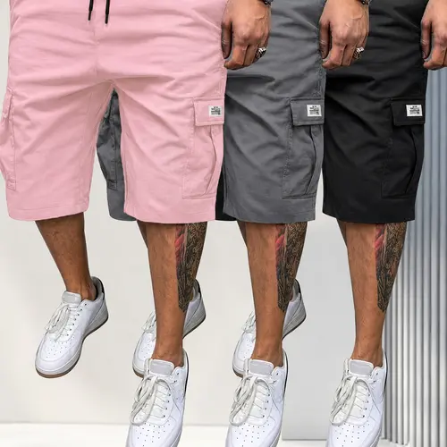 Men's Casual Drawstring Athletic Shorts, Lightweight Quick Dry 100% Polyester Twill Fabric, Breathable Summer Gym Running Beach Shorts with Multi Pockets, Elastic Waist, Everyday Outdoor Activewear