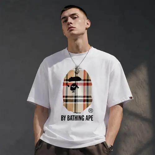 BAPE A Bathing Ape Check by Bathing Tee White/Beige