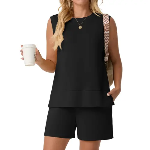 Lepunuo 2 Piece Short Sets for Women 2026 Summer Tank Top Matching Shorts Workout Lounge Set Vacation Travel Tracksuit