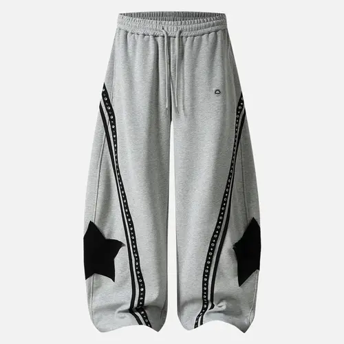 Aelfric Eden High Waist Panel Baggy Barrel Sweatpants Oversized Wide-Leg Fit Star Patch & Studded Stripe Detail  Unisex Streetwear Pants Athleisure Design