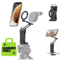 OMOTON TP02-Pro 5 in 1 Magnetic Phone Holder for Vlogging Essentials,Orange | Arca-type Base with a 1/4" Screw Hole, Adjustable Foldable Rotating, for iPhone 12-17 Series, Gym Kitchen Travel