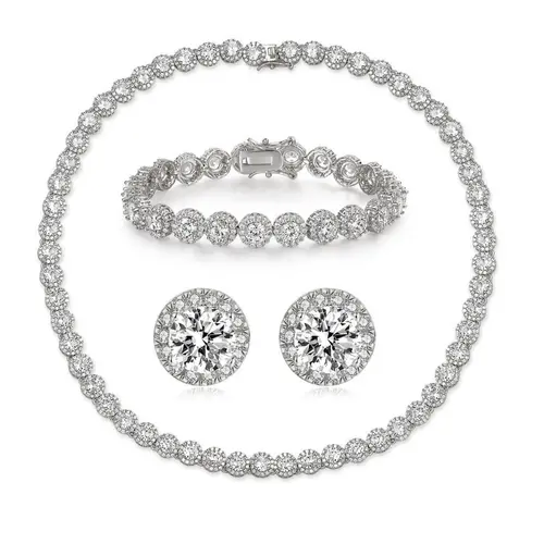 MDFUN Bling Effect Cubic Zirconia Tennis Matching Jewelry Set - Necklace, Bracelet, Earrings, Unisex Fashionable Accessory in Gift Box for Elegant Gifting, Accessories for Women, Necklace Jewelry Sets