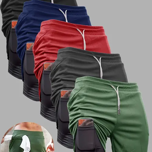 Men’s 5-Piece Summer Quick-Dry Double-Layer Stretch Bermuda Shorts — Outdoor Sports/Beachwear, Casual Sportswear
