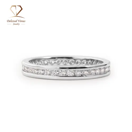 Delzzad Eternal Path Ring Channel Set Eternity Wedding Band Ring VVS Synthetic Moissanite Ring Jewelry Copper Band Perfect Birthday Engagement Wedding Anniversary Christmas Valentine's Day Gift