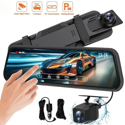 【BackToSchool】KEPEAK 10 in Touch Screen Automotive Dashcam - 9.66 inches 1080P FHD Dual Front-Rear Lens DVR Video Recorder, 1*Recorder, Waterproof 24H Park Monitor, Night Vision, Micro SD Compatible Car Electronics Accessory