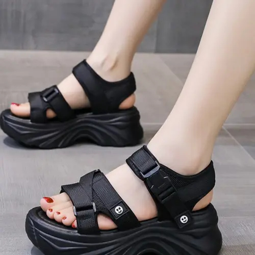Women's Sporty Sandals Summer New Trending Sandals Thick Sole Velcro Women's Open Toe Beach Shoes Student Casual Women's Sandals Adjustable Slides Footwear Sandal