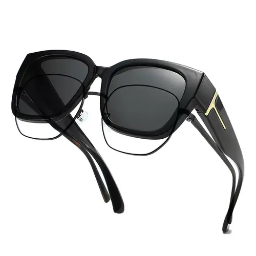 Women's Polarized Fit-Over Sunglasses - Large Square Oversized, Bold Look, Mirrored Lens, UV400 Protection, Outdoor Use for Female Drivers, Trendy Stylish Eyewear