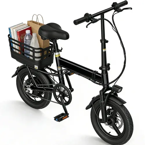 Folding Ebike - 14” Folding Electric Bicycle with 500W Motor,36V 12Ah built-in battery, 20MPH Top Speed, 35-mi Range, Adjustable Handlebar & Seat, 3 Riding Modes,camping essentials