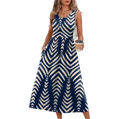 WIHOLL FASHION SwimWeek Summer Dresses for Women Flowy Casual Midi Dress Beach Vacation Sundresses with Pockets Bohemian Womenswear Sleeveless