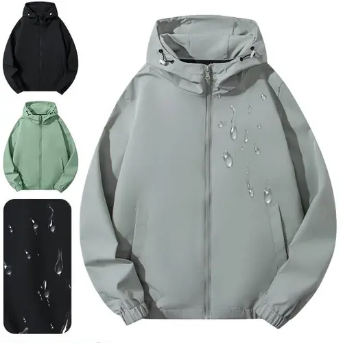 Men's Solid Lightweight Hooded Sport Jacket, Waterproof, Sweat-Wicking & Breathable with Zipper, Easy Layer for Gym, Errands & Outdoor Wear, Hooded Cover Shields From Sudden Wind, Move Without Bulk