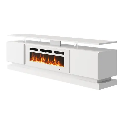 Aoxun Modern Fireplace TV Stand for TVs Up to 80" - Media Console with Storage, Black Entertainment Center for Living Room mirror coffee table square fabric led-lit Rectangular Glass,dorm essentials,home decor