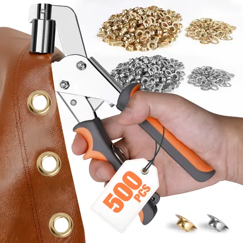 【DealsForYouDays】Punch Plier Belt Hole Punch Leather Hole Puncher Kit with 500 Eyelet Buckles Manual Portable Hole Punch Tool for Leather Tents Awnings Canvas