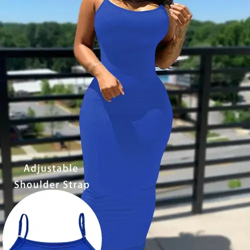 Summer Solid Color Sleeveless Fit Adjustable Long Dress, Vacation Beach Chic Style Maxi Dress, Women's Casual Fashion