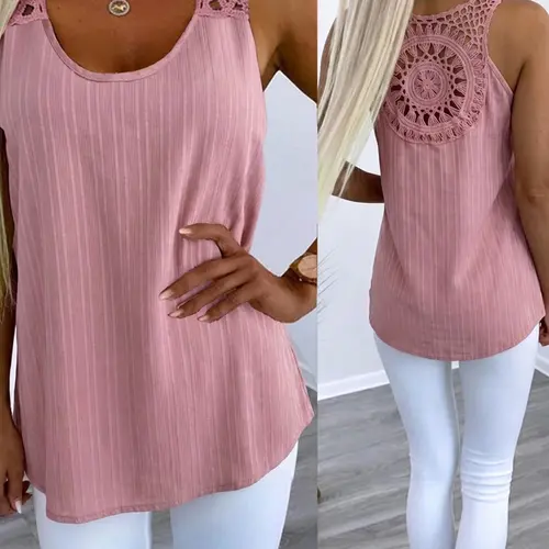 Plain Basic Sleeveless Breathable Summer Camisole Neck Tank Top with Hollow Back, Plus-Size Casual Loose Cute Y2K Style Top for Summer Vacation and Daily Streetwear