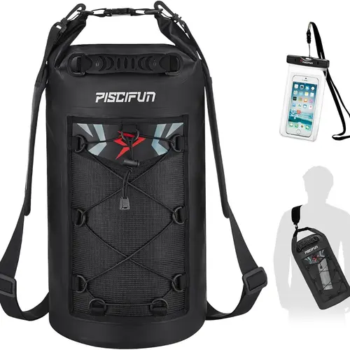 Piscifun Waterproof Dry Bag Backpack 20L/30L Floating Fishing Kayak Bag with IPX8 Phone Case Heavy Duty Outdoor Gear 500D PVC Material for Adventures