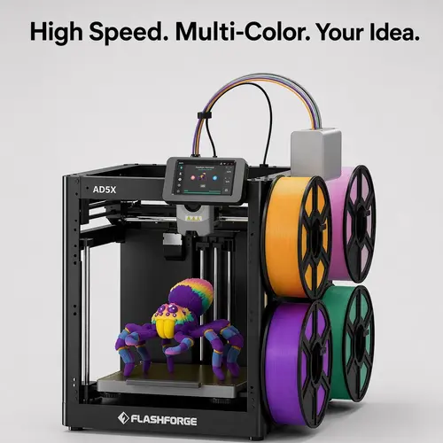 FLASHFORGE AD5X CoreXY 3D Printer, Multi-Color, 600mm/s High-Speed, 1-Click Auto Leveling, 300°C Direct Drive Extruder, Ideal for Precision & Efficiency,back to school,back to school haul