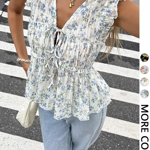 Women's Sleeveless Fitted Shirt Blouse Top Print, Fashionable Breathable For Summer