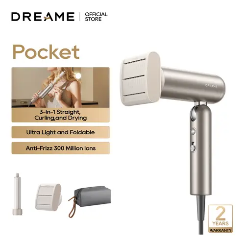 DREAME Pocket Styling High Speed Hair Dryer Folding Travel Quick Dry Home Curly Hair Negative Ion Hair Dryer Blowdryer Hairdryer Fast Drying,dorm essentials,back to school,back to school haul