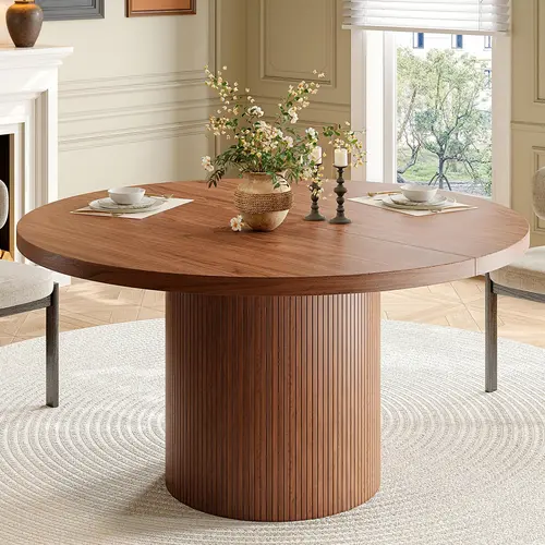 【SummerFinds】ONBRILL 47 Inch Round Dining Table for 4, Circle Kitchen Table with Wood Strip Base, Modern Farmhouse Dinner Tables for Kitchen, Living Room,dorm essentials,home decor